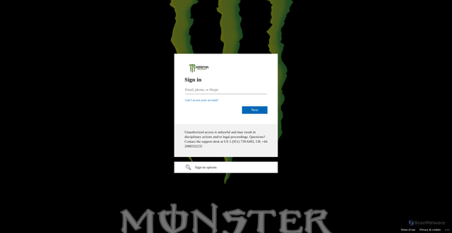 Security scan screenshot of https://monsterenergycorp.sharepoint.com