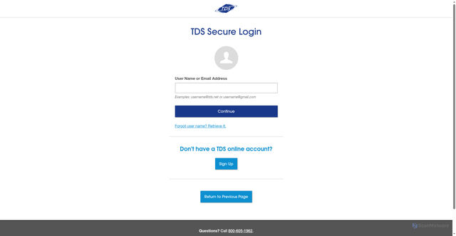 Security scan screenshot of https://account.tds.net
