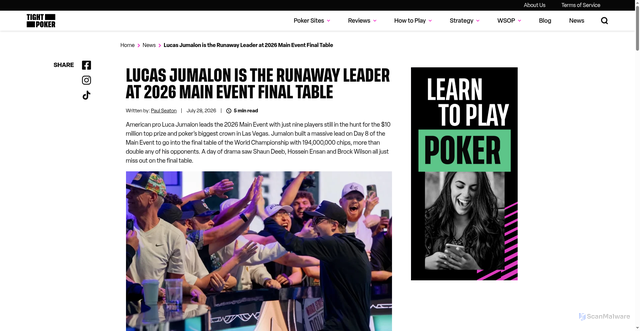 Security scan screenshot of https://www.tightpoker.com/news/lucas-jumalon-is-the-runaway-leader-at-2026-main-event-final-table/