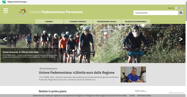 Security scan screenshot of https://www.unionepedemontana.pr.it/servizi/notizie/notizie_homepage.aspx