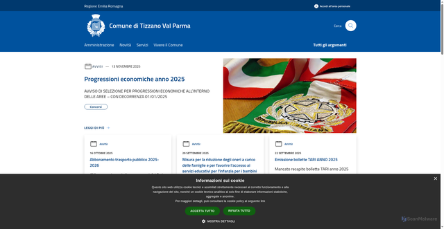Security scan screenshot of https://www.comune.tizzano-val-parma.pr.it/it