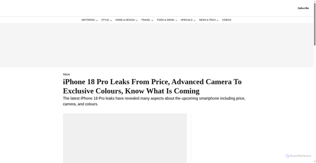 Security scan screenshot of https://www.robbreportindia.com/news-and-tech/tech/iphone-18-pro-leaks-from-price-advanced-camera-to-exclusive-colours-know-what-is-coming