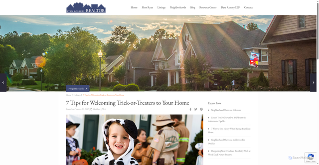 Security scan screenshot of https://www.ryanrobertsrealtor.com/2017/10/7-tips-welcoming-trick-treaters-home/