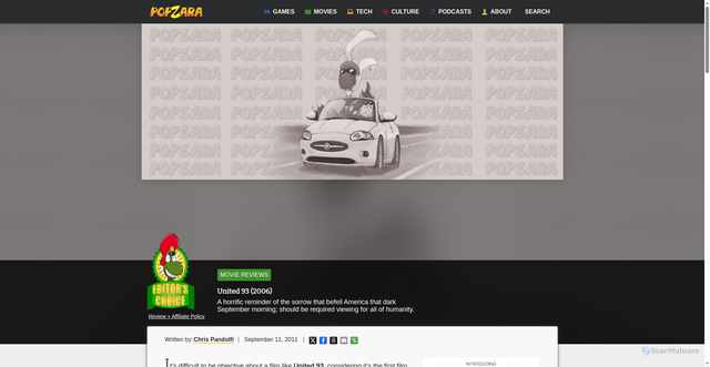 Security scan screenshot of https://www.popzara.com/movies/united-93-2006/