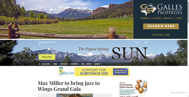 Security scan screenshot of http://www.pagosasun.com/stories/max-miller-to-bring-jazz-to-wings-grand-gala,139160