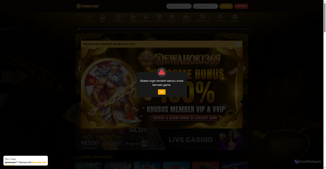 Security scan screenshot of https://dewahoki369sos.site/game/launch-slot/542
