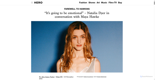 Security scan screenshot of https://hero-magazine.com/article/288098/natalia-dyer-maya-hawke
