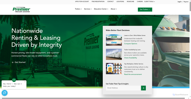 Security scan screenshot of https://premiertrailerleasing.com