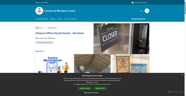 Security scan screenshot of https://www.comune.montanolucino.co.it/it