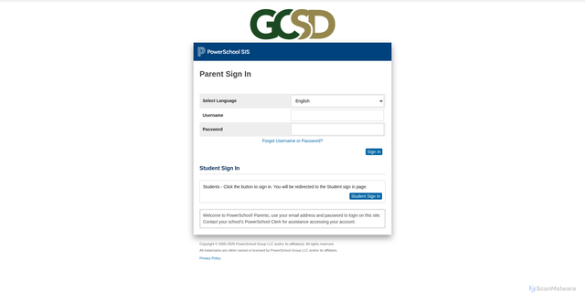Security scan screenshot of https://gcsd.powerschool.com