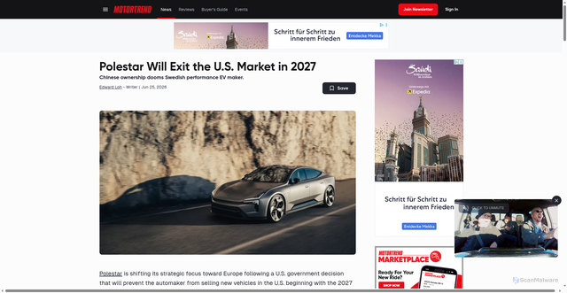 Security scan screenshot of http://www.fourwheeler.com/news/polestar-exits-us-market-in-2027