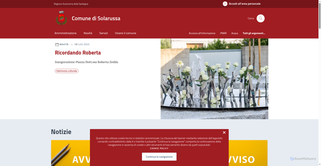Security scan screenshot of https://comune.solarussa.or.it/