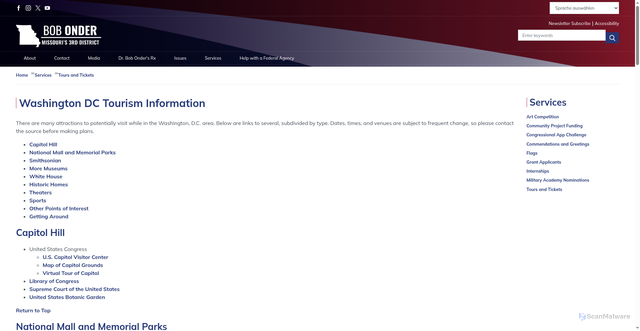 Security scan screenshot of http://onder.house.gov/services/tours-and-tickets/washington-dc-tourism-information
