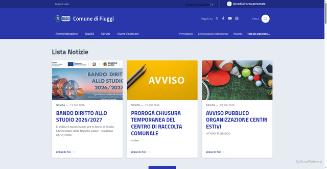 Security scan screenshot of https://www.comune.fiuggi.fr.it/