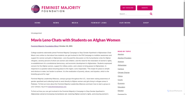 Security scan screenshot of https://feminist.org/news/mavis-leno-chats-with-students-on-afghan-women/