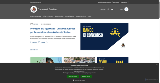 Security scan screenshot of https://www.comune.gandino.bg.it/it