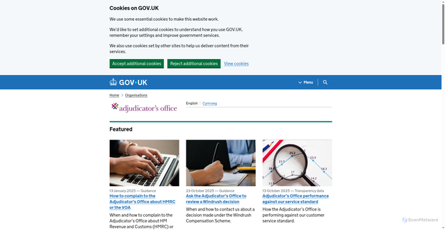 Security scan screenshot of https://www.gov.uk/government/organisations/the-adjudicator-s-office