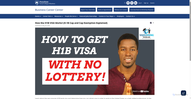Security scan screenshot of https://careerconnections.smeal.psu.edu/videos/how-the-h1b-visa-works-h-1b-cap-and-cap-exemption-explained/