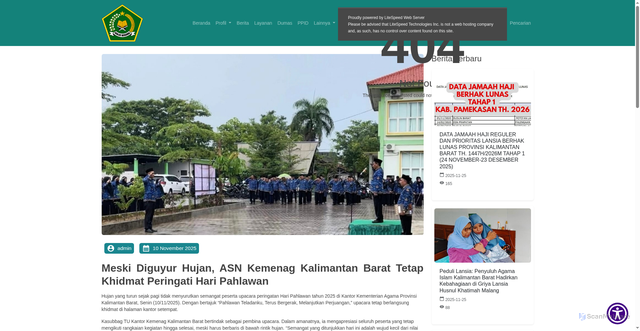 Security scan screenshot of https://kemenagprovkalbar.com/Berita/detail_berita/peringati-hari-pahlawan