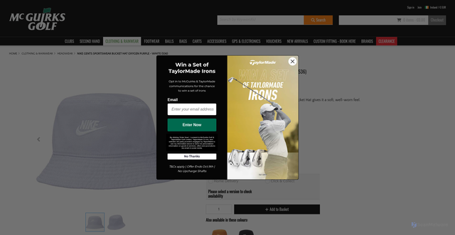 Security scan screenshot of https://www.mcguirksgolf.com/p/nike-gents-sportswear-bucket-hat-oxygen-purple---white-536/p-dc3967nikehatoxygenpurplewhite536gents?srsltid=AU7gw4Ug4JEi5HtaCylCgdoGX4PtDggIUiKF7tAUjMl8PqQJ6kTZKcrk
