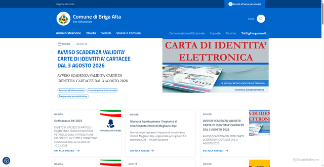 Security scan screenshot of https://comune.brigaalta.cn.it/