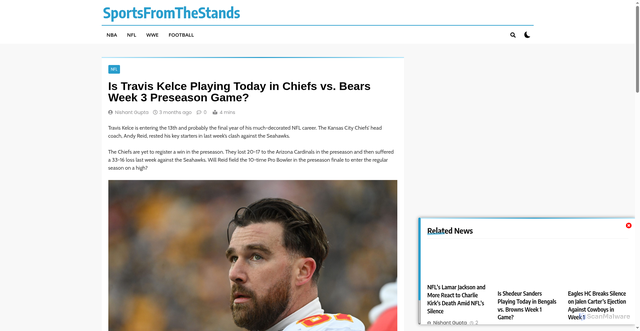 Security scan screenshot of https://sportsfromthestands.com/is-travis-kelce-playing-today-chiefs-bears-nfl/