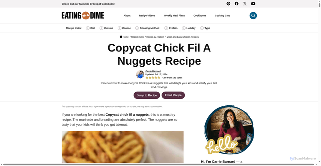 Security scan screenshot of https://www.eatingonadime.com/copycat-chick-fil-a-nuggets-recipe/