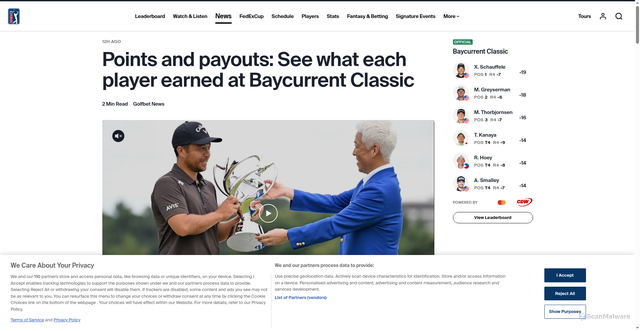 Security scan screenshot of https://www.pgatour.com/article/news/betting-dfs/2025/10/12/points-payouts-purse-prize-money-breakdown-fund-xander-schauffele-baycurrent-classic-max-greyserman