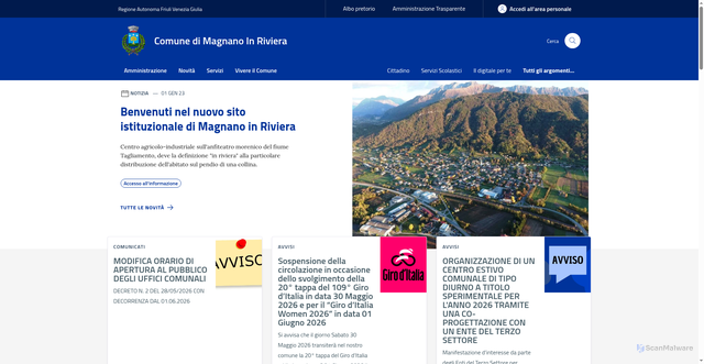 Security scan screenshot of https://www.comune.magnanoinriviera.ud.it/