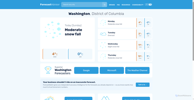 Security scan screenshot of https://www.forecastadvisor.com/forecast/us/washington-dc/