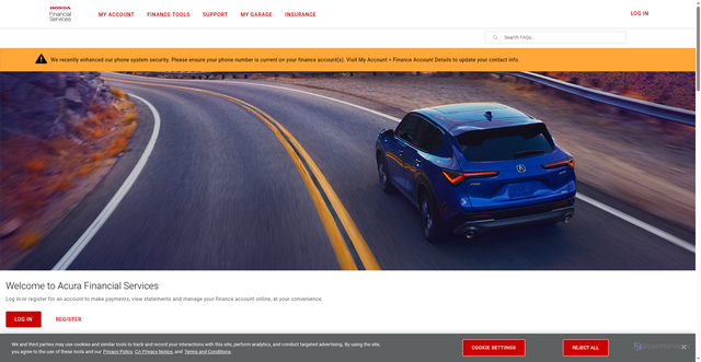 Security scan screenshot of https://acura.americanhondafinance.com/s/