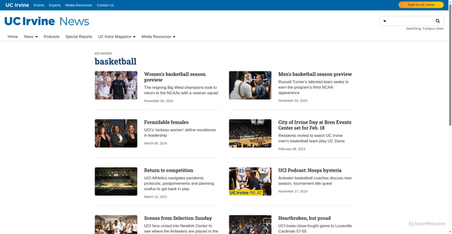 Security scan screenshot of https://news.uci.edu/tag/basketball/
