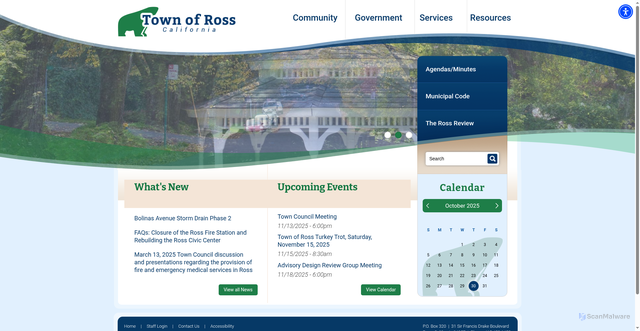 Security scan screenshot of https://www.townofrossca.gov/