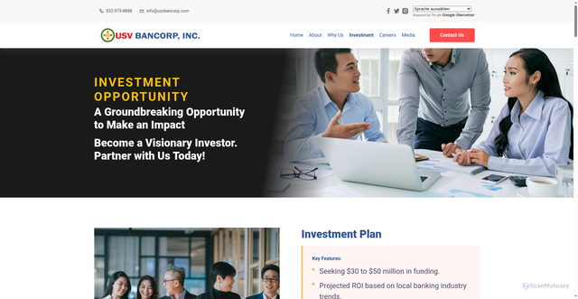 Security scan screenshot of https://usvbancorpwebsite.pages.dev/investors
