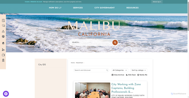 Security scan screenshot of https://www.malibucity.org/m/NewsFlash