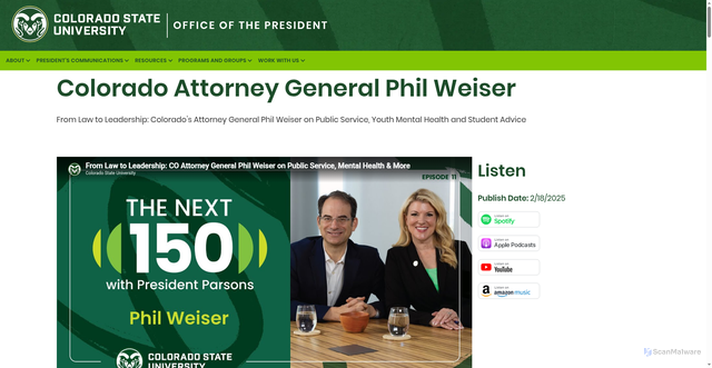 Security scan screenshot of https://president.colostate.edu/podcast/colorado-attorney-general-phil-weiser/