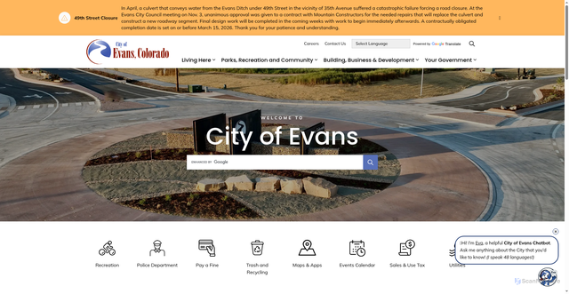 Security scan screenshot of https://www.evanscolorado.gov/