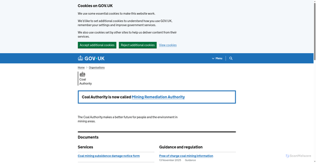 Security scan screenshot of https://www.gov.uk/government/organisations/the-coal-authority