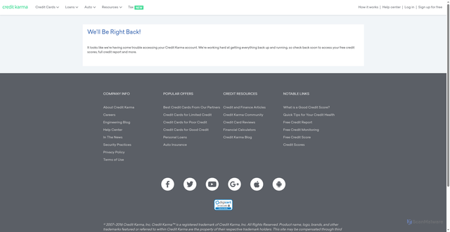 Security scan screenshot of https://accounts.creditkarma.com