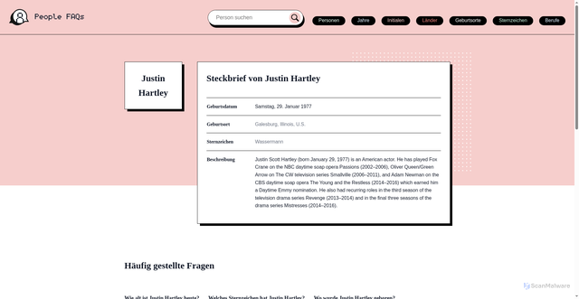 Security scan screenshot of https://peoplefaqs.com/person/justin-hartley