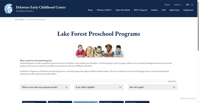 Security scan screenshot of https://decc.lf.k12.de.us/lake-forest-preschool-programs