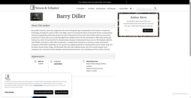 Security scan screenshot of https://www.simonandschuster.com/authors/Barry-Diller/234938417