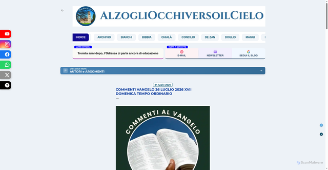 Security scan screenshot of https://www.alzogliocchiversoilcielo.com/2026/07/commenti-vangelo-26-luglio-2026-xvii.html