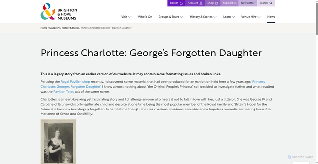 Security scan screenshot of https://brightonmuseums.org.uk/discovery/history-stories/princess-charlotte-georges-forgotten-daughter/