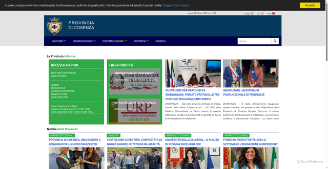 Security scan screenshot of https://www.provincia.cs.it/
