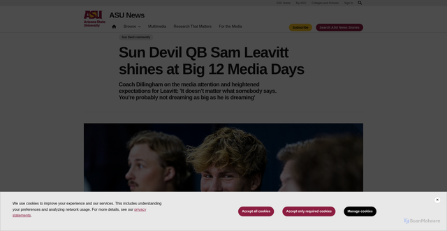 Security scan screenshot of https://news.asu.edu/20250717-sun-devil-community-sun-devil-quarterback-sam-leavitt-shines-big-12-media-days