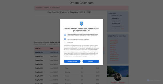 Security scan screenshot of https://www.dreamcalendars.com/when-is/flag-day