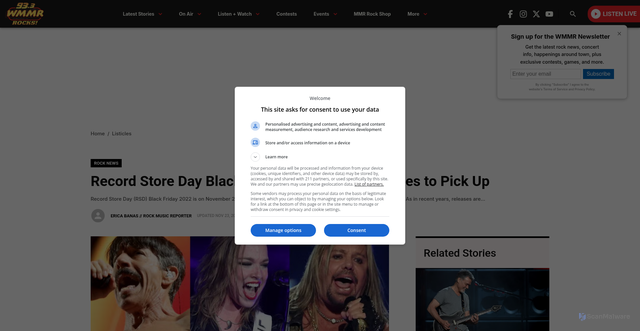 Security scan screenshot of https://wmmr.com/listicle/record-store-day-black-friday-2022-rock-titles/