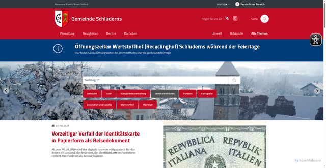 Security scan screenshot of https://www.comune.sluderno.bz.it/de
