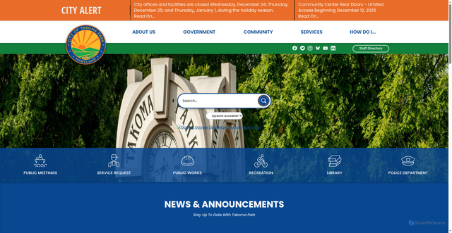 Security scan screenshot of https://takomaparkmd.gov/